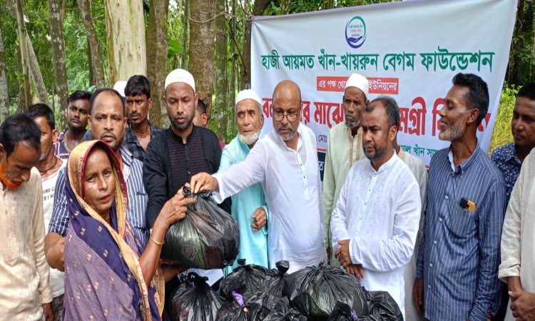 ওসমানীনগরে বন্যার্তদের মাঝে প্রবাসীর ত্রাণ বিতরণ